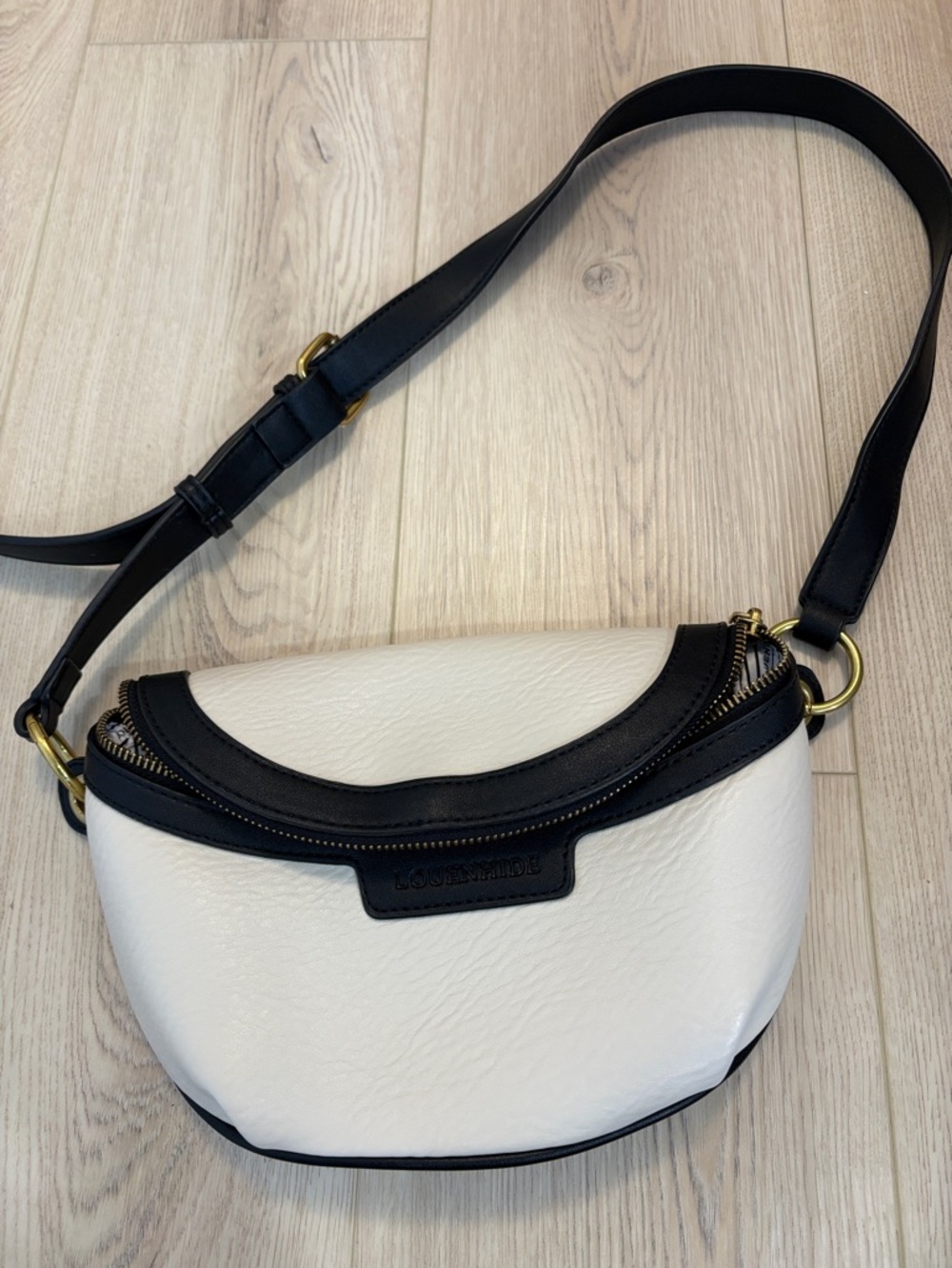 Two-Tone White and Black Crossbody Bag with Gold Hardware